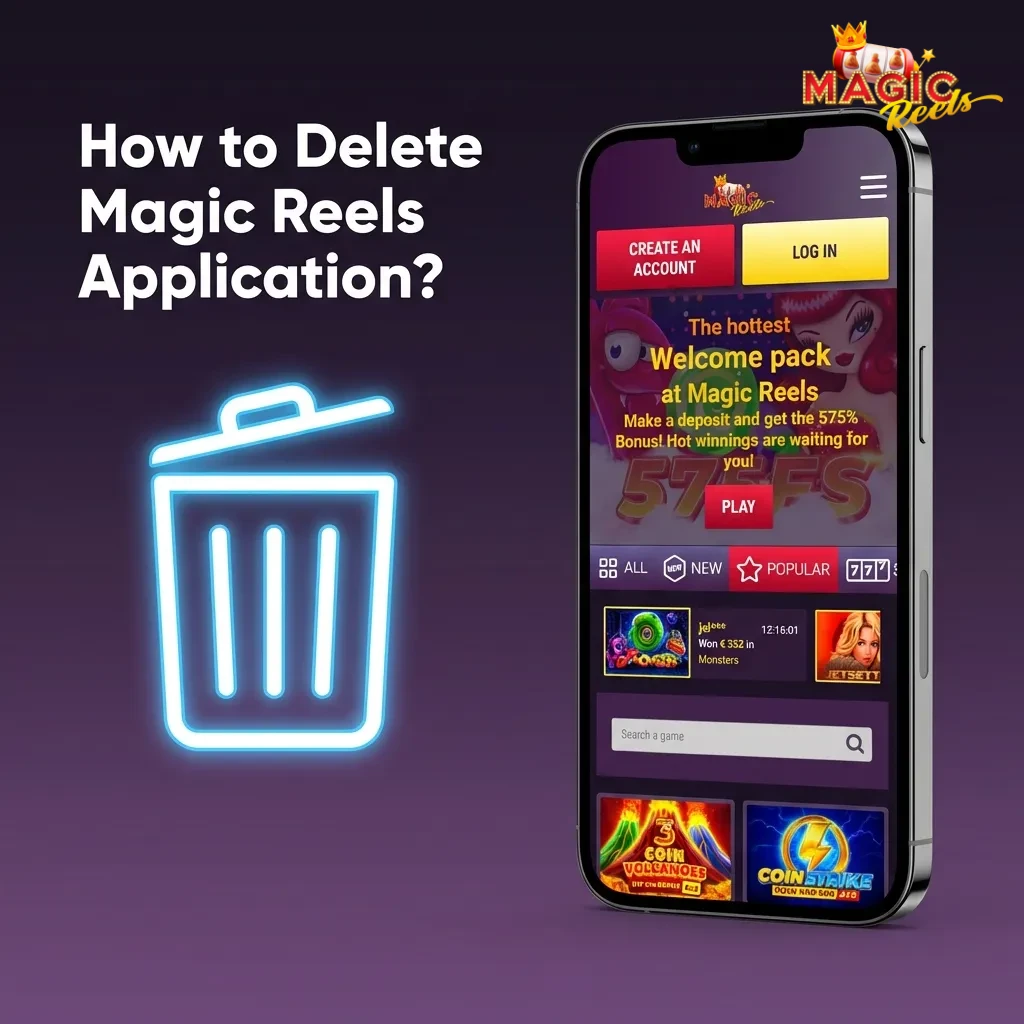 Magic Reels app uninstall screen showing delete options on Android and iOS devices
