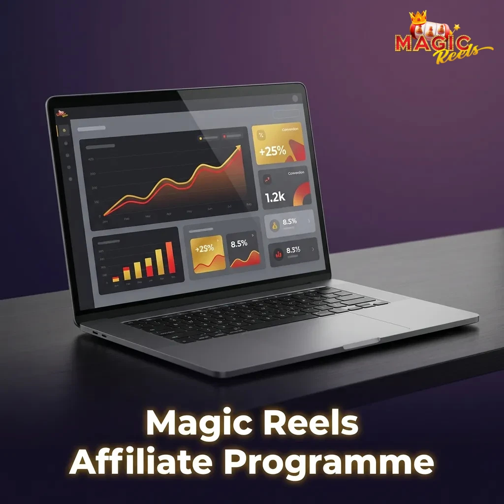 Magic Reels affiliate programme dashboard showing revenue share options, marketing tools, and real-time performance tracking