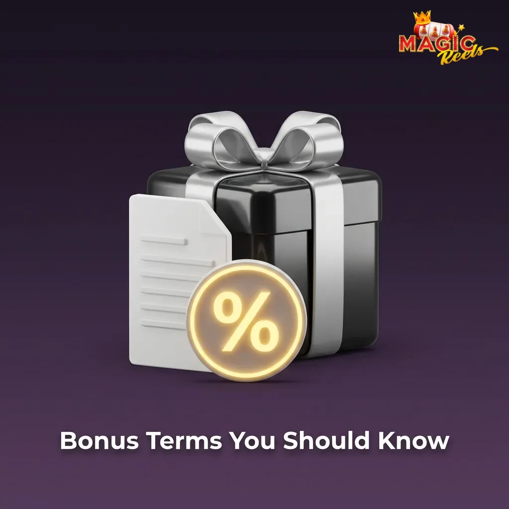 Magic Reels bonus terms document showing wagering requirements, eligibility rules, and promotional conditions for UK players