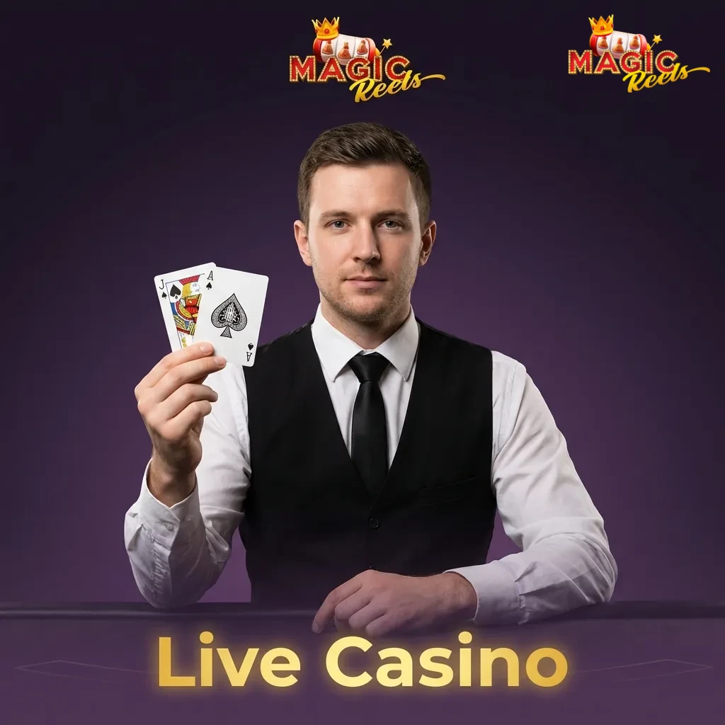 Professional live dealer streaming roulette, blackjack, and baccarat in real-time from Magic Reels casino studio.