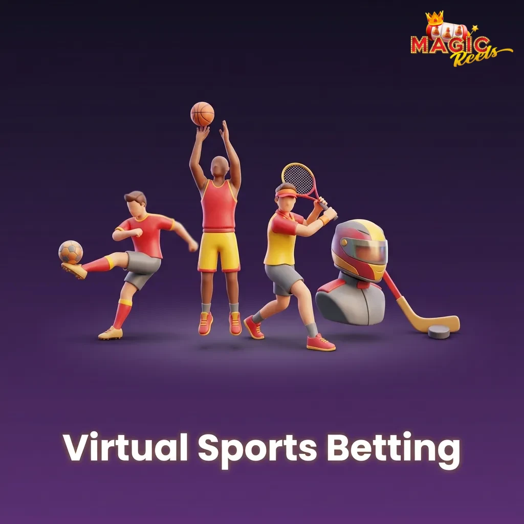 Virtual sports betting interface showing 3D simulated football, horse racing, and tennis matches with instant results