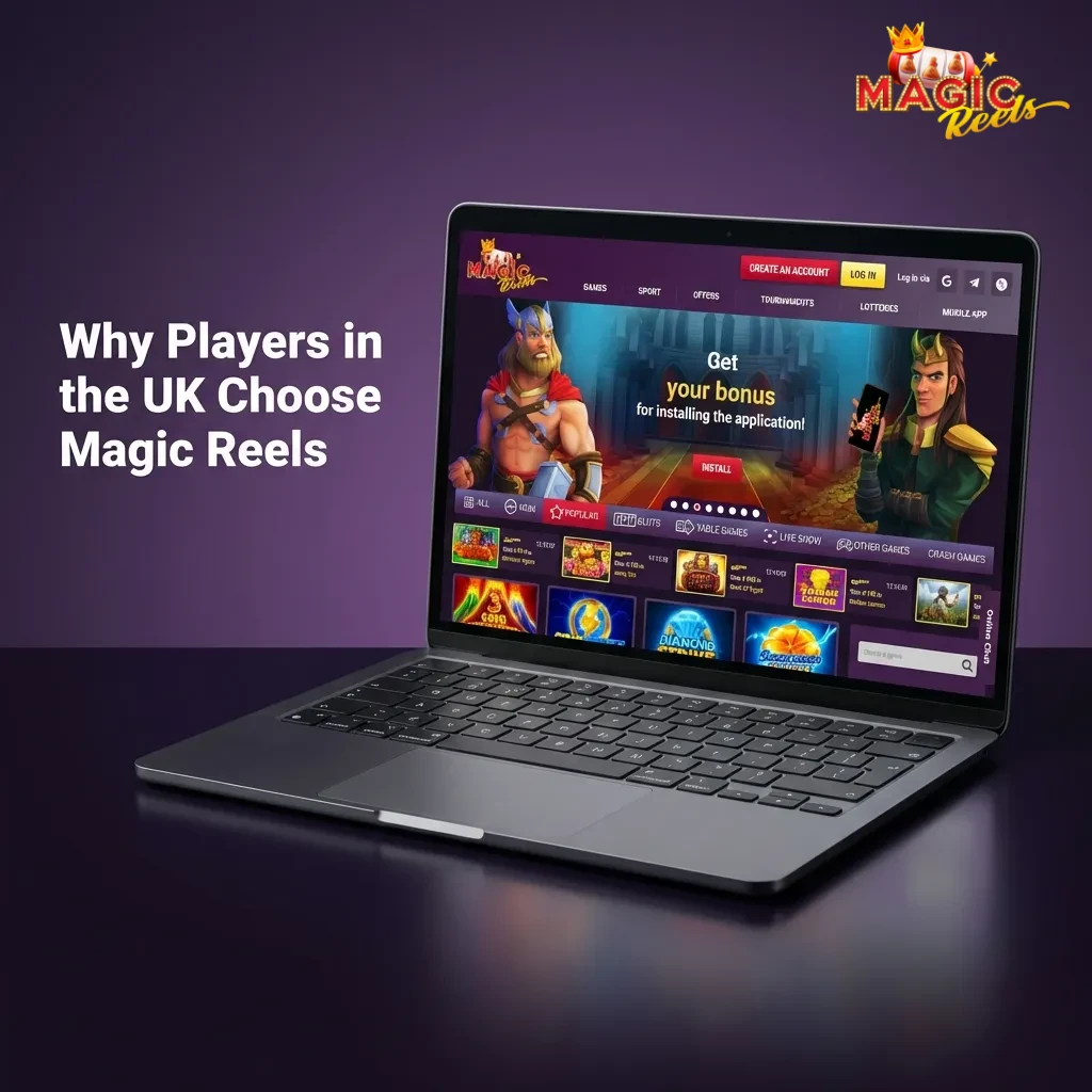Magic Reels platform showing sports betting markets and casino games with secure mobile interface for UK players